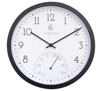 NEXTIME Wall Clock (Garden/Inside) 30,5 cm -Time/Temp-Black-Plastic Marigold