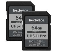 Nextorage Confezione da 2 schede SD SDXC UHS-II V90 da 64 GB, marca giapponese pSLC, velocità massima di scrittura 299 MB/s, velocità di lettura 300 MB/s, registrazione 4K, scheda SDXC F2PRO Series