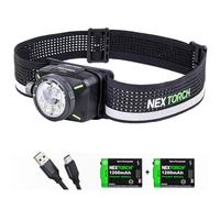 NEXTORCH eStar - Lampada frontale a LED ricaricabile, ultraleggera, con 1300 lumen, luce rossa, più sorgenti luminose e 2 batterie