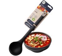 Nexus, mestolo in silicone, resistente al calore, antiaderente, per cucinare, servire, mescolare, versare, ideale per zuppe, sugo, salse, pastella per pancake, colore: nero satinato