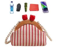 Nexusectar Pochette Borsa Top Red Ball Design A Righe Formale Elegante | Pochette piccola con catena di perle per sposa, balli, cocktail party, lavoro quotidiano, cena, serata fuori