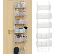 NEYCIL Organizzatore porta 5 ripiani, 4 cesti regolabili e 8 ganci, organizzatore sospeso per porta e porta portaoggetti sul retro della porta, adatto per cucina e altre stanze, bianco
