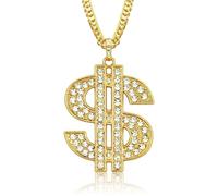 Neyeau Collana con ciondolo a forma di segno del dollaro in oro con strass, catena rapper, per uomo, donna, accessorio per feste