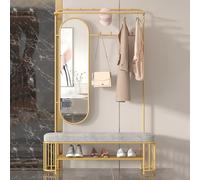 NEYTIIR Appendiabiti In Metallo Con Scarpiera E Gancio, Panca D'ingresso Multifunzionale Con Appendiabiti, Con Specchio, Facile Da Montare For Soggiorno, Corridoio(Grey,80cm)