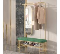 NEYTIIR Appendiabiti In Metallo Con Scarpiera E Gancio, Panca D'ingresso Multifunzionale Con Appendiabiti, Con Specchio, Facile Da Montare For Soggiorno, Corridoio(Green,120cm)
