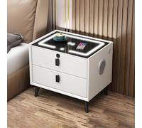 NEYTIIR Comodino Intelligente, Comodino Intelligente Con Stazione Di Ricarica, Tavolino Moderno Con LED In Legno, Mobiletto Multifunzionale Con 3 Cassetti(White,2 drawers)