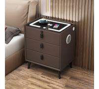 NEYTIIR Comodino Intelligente, Comodino Intelligente Con Stazione Di Ricarica, Tavolino Moderno Con LED In Legno, Mobiletto Multifunzionale Con 3 Cassetti(Brown,3 drawers)