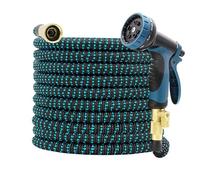 NEYTIIR Tubo Acqua da Giardino Estensibile in Gomma, Canna Acqua Giardino con 8 Getti Diversi E Raccordi in Ottone da 1/2" E 3/4" Pulizia Auto, Il Bagno per Animali Domestici(Blue,50FT)