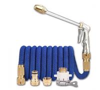 NEYTIIR Tubo Acqua Giardino Estensibile, Raccordi in Ottone Massiccio, 4 Funzioni Spruzzo - Attrezzature L'irrigazione per Giardino, Pulizia Auto, Prato(Blue,200FT)