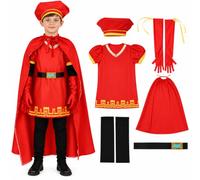 nezababy Costume da Signore medievale per bambini, 6 pezzi, vestito rosso, vestaglia, pantaloni, mantello, cintura, guanti, cappello, Halloween, cosplay