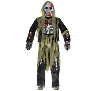 nezababy Costume da zombie per bambini e ragazzi, con scheletro di Halloween, con maschera d'osso, guanti horror, carnevale, mostri cosplay (nero, XL)
