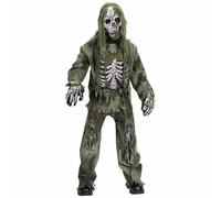 nezababy Costume da zombie per bambini e ragazzi, spaventoso, per Halloween, con maschera scheletro, guanti horror ghillie Suit Carnevale, mostro, cosplay (verde, L/XL (140-160 cm)