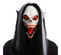 nezababy Scary Mask Horror Mask Realistic Mask with Long Wig Creepy Headwear Devil Halloween Cosplay Costume Party Prop (Halloween Maske-B)