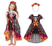 nezafly Costume da Giorno dei Morti Ragazze Bambini Teschio Messicano Scheletro Flore