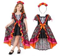 nezafly Costume da Giorno dei Morti Ragazze Bambini Teschio Messicano Scheletro Flore