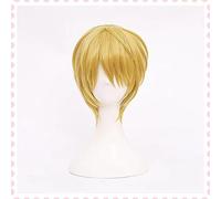 NEZIH Anime Hunter×Hunter Kurapika Parrucca Cosplay Parrucche Sintetiche Capelli Corti con Frangia Dorata Resistenti al Calore + Cappuccio per Parrucca, Adatto per Halloween Party
