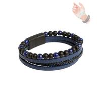 NeZih Braccialetti umanistici per Uomo,Bracciale con Perline in Pelle di Pietra di Agata Naturale, bracciali con Perline umanici + Maxhematie (Blue,23cm)