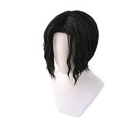 NEZIH Demon Slayer Kimetsu No Yaiba Kibutsuji Muzan Parrucca Nera Corta Riccia Costume Cosplay Capelli Sintetici Resistenti Al Calore Parrucche Uomo Donna, Con Cappuccio Per Parrucca