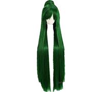 NEZIH Sailor Moon Sailor Plutone Meiou Setsuna Parrucche Cosplay Long Green con Pan Bun Resistente Resistente al Calore Parrucca for Capelli Sintetici + Cappuccio Parrucca, Accessori Decorativi