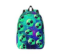 NEZIH Zaino casual in tela da viaggio leggero con stampa aliena verde per uomo donna lavoro sport spiaggia, Nero, M