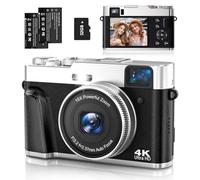 NEZINI Fotocamera digitale 4K 48MP UHD autofocus con scheda da 32 GB e custodia per fotocamera, 16 x zoom con cruscotto girevole e mirino, fotocamera compatta per adolescenti, colore marrone
