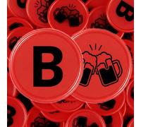Nezyo 200 Pezzi Gettoni per Birra "B" Ø 24 mm in Plastica, Rosso | Riutilizzabili per Ristoranti, Per Mense Buffet Feste, Per Sagre della Birra, Eventi in Discoteca e Festival