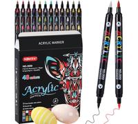 Nezyo 48 Colori 24 Pezzi Pennarelli Acrilici a Doppia Punta Pennarelli Acrilici a Due Colori a Doppia Estremità Pennarello Vernice Acrilico per Pietra Tela Ceramica Superfici Roccia Pittura DIY