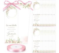 Nezyo 50 Pezzi Segnaposto Comunione Matrimonio Compleanno Bomboniere Segnaposto Battesimo Cresima Grazie di Esserci Bigliettini Partecipazioni con Nastro Tavolo Decorazione (Rosa chiaro)