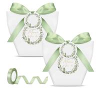 Nezyo 50 Scatole Regalo in Cartone Scatole Bomboniere con Etichette e Nastro Verde Scatola di Ringraziamento per Prima Comunione, Cresima, Battesimo, Compleanno, Festa, Natale