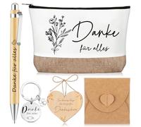 Nezyo 6 Pezzi Set Regalo di Ringraziamento per Colleghi Dipendenti Insegnanti Maestra Regalo di Addio Danke für Alles Borsa per Cosmetici Penna a Sfera in Legno Portachiavi