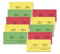 Nezyo Blocchetti Numerati da 1 a 1000 Blocchi con Numeri Doppi Blocchi Numerici per Gettoni Guardaroba per Guardaroba Eventi Festa, 10 x 5 cm(Rosso, Giallo, Verde)