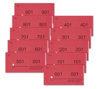 Nezyo Blocchetti Numerati da 1 a 1000 Blocchi con Numeri Doppi Blocchi Numerici per Gettoni Guardaroba per Guardaroba Eventi Festa, 10 x 5 cm(Rosso)