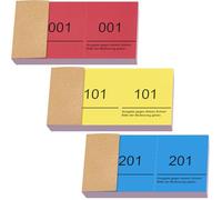 Nezyo Blocchetti Numerati da 1 a 300 Biglietti Numeri Sorteo Comandano con Numeri Bigliettini a Doppio Blocco Num 10x5 cm per Guardaroba Riffa Eventi Feste Fiere(Rosso, Giallo, Blu)