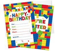 Nezyo Confezione da 30 inviti per feste di compleanno per bambini, con buste, blocchi colorati per feste, inviti per bambini, impilabili, mattoncini, set di biglietti di invito per ragazze e ragazzi,