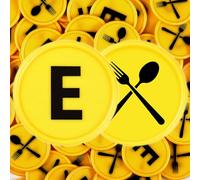 Nezyo Gettoni per Alimenti "E" Gialli, 200 Pezzi, Ø 24 mm | Plastica Riutilizzabile, Per Ristoranti e Mense, Per Buffet e Feste, Per Sagre della Birra
