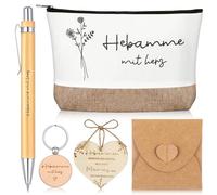 Nezyo Regalo per Ostetrica Inclusi Borsa per Cosmetici Portachiavi Penna a Sfera Cartello in Legno con Busta Regalo di Ringraziamento per Ostetrica Grazie Grata Nascita