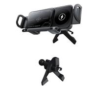 NFAHBAQA 2 in 1 Supporto Smartphone Auto per A4 B7 B8 B9 2016-2022, con Ricarica Wireless, Ricarica Rapida 15W a Doppia Bobina con Rotazione Automatica 90°,Black-Inverted Hook Base