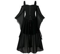 NFAOEGJ Abito da donna medievale con maniche a tromba, abito tradizionale irlandese per donne rinascimentali, cosplay, carnevale, feste di Halloween (Nero, S)