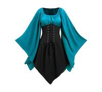 NFAOEGJ Abito da donna medievale con maniche a tromba, abito tradizionale irlandese per donne rinascimentali, carnevale, cosplay, feste, Halloween, costume (blu, 3XL)