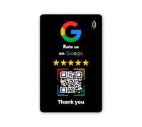 NFC Google Valutazione - Carte di recensione - Preimpostate per uso immediato (nero + codice QR)