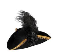 NFEKLFI Cappello Pirata Cappello da pirata a tesa larga unisex, tricorno, con nastro intrecciato e fiori, accessorio for feste a tema cosplay, squisiti accessori for la fotografia(Black 1)