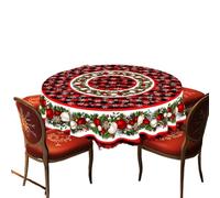 NFEKLFI tovaglia natalizia Round And Rectangular Tablecloth, Various Sizes, Snowball Green Vine Snowflake Red Plaid(152X305Cm)