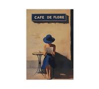 NFFBGFD Poster su tela con donna che legge al Cafe De Flore, decorazione per camera da letto, idea regalo, 60 x 90 cm