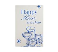 NFFBGFD Stampa artistica da parete con scritta "Happy Hour Every Hour", stile retrò, con carrello da bar, 30 x 45 cm