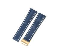 NFJNFCF Cinturino for orologio in vera pelle compatibile con Breitling NAVITIMER WORLD Super Ocean Avengers modello bambù 22/24 mm cinturino for orologio(Blue(PW)-Golden-Z16,22mm)
