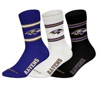 NFL Baltimore Ravens 3pk Crew Socks Calzini, Viola-Bianco-Nero, 39-42 (Pacco da 3) Unisex-Adulto