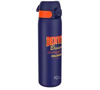 NFL Europa Broncos Borraccia in acciaio leggera, 600 ml/20 oz, non isolata, a tenuta stagna, facile da aprire, chiusura sicura, lavabile in lavastoviglie, coperchio a scatto, adatta ai portabicchieri
