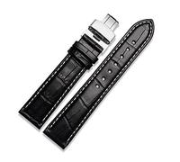 NFRFK Canda di guardia in pelle autentica con bande di chiusura a farfalla Bracciale Croco per uomini cinghie 12 13 14 15 16 17 18 19 20 21 22 23 24 mm(Black white,12mm)