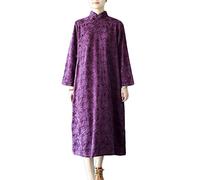 NFYM Autunno Inverno Donna Cinese Cheongsam Abito Cotone Jacquard Qipao Lungo Etnico Moderno Abiti di Tendenza, Viola, Taglia Unica