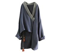 NFYM Camicia asimmetrica da donna, in cotone testurizzato, con laccetto, per meditazione e yoga, Navy, taglia unica